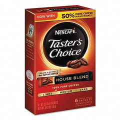 Nescafe - Coffee, Tea & Accessories Breakroom Accessory Type: Coffee Breakroom Accessory Description: Taster's Choice House Blend Instant Coffee, 0.1oz Stick, 6/Box, 12Box/Carton - Americas Industrial Supply