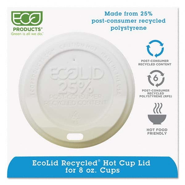 ECO PRODUCTS - EcoLid 25% Recy Content Hot Cup Lid, White, Fits 8 oz Hot Cups, 100/PK, 10 PK/CT - Americas Industrial Supply