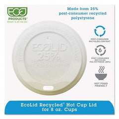 ECO PRODUCTS - EcoLid 25% Recy Content Hot Cup Lid, White, Fits 8 oz Hot Cups, 100/PK, 10 PK/CT - Americas Industrial Supply