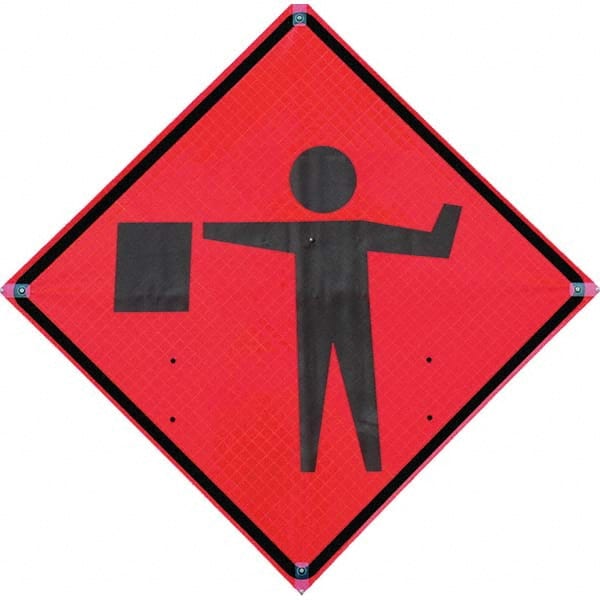 VizCon - "Flagger Ahead," 36" Wide x 36" High Vinyl Construction Roadway Sign - Americas Industrial Supply