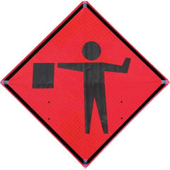 VizCon - "Flagger Ahead," 36" Wide x 36" High Vinyl Construction Roadway Sign - Americas Industrial Supply