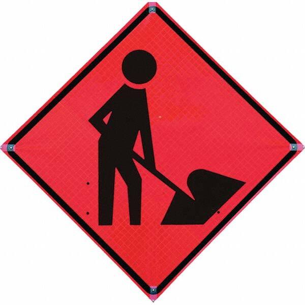 VizCon - "Road Construction Ahead," 36" Wide x 36" High Vinyl Construction Roadway Sign - Americas Industrial Supply