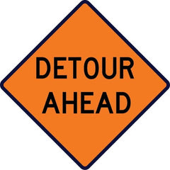 Road Construction Sign: Square, ″Detour Ahead″ Vinyl, Sign Stand Mount, 36″ High