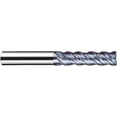 Square End Mill: 5/8'' Dia, 1-7/8'' LOC, 5/8'' Shank Dia, 4-1/4'' OAL, 4 Flutes, Solid Carbide Single End, Polychrom Finish, Spiral Flute, 45 ™ Variable Helix, Centercutting, RH Cut, RH Flute, Series NB-NVD