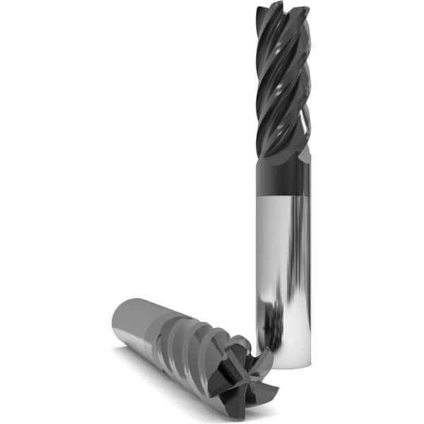 Corner Radius End Mill: 1/4″ Dia, 0.312″ LOC, 0.015″ Radius, 5 Flutes, Solid Carbide 2″ OAL, 1/4″ Shank Dia, 38 ° Helix, nACo Coated, Corner Radius End, Centercutting, Series 1035