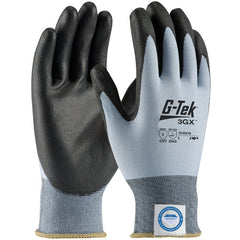 ‎19-D318/L Coated Gloves - G-Tek 3GX Dyneema Diamond - 18G Blue Lycra Shell - PU Smooth Grip - A2 - Exact Industrial Supply