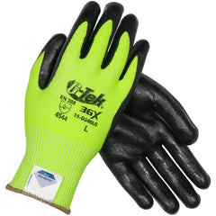 19-D340LG/M Coated Gloves - G-Tek 3GX Dyneema Diamond - Hi-Vis Yellow 13G - Black Nitrile Foam - A4 - Exact Industrial Supply