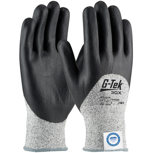 19-D355/M Coated Gloves - G-Tek 3GX Dyneema Diamond - S&P 13G Shell - Blk Nitrile Foam 3/4 Dip - A3 - Exact Industrial Supply