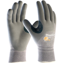 19-D475/S Gloves for Cut Protection - MaxiCut Gray Dyneema/Eng Yrn Shell - Gray 3/4 Nitrile MicroFoam Grip - A4 - Exact Industrial Supply