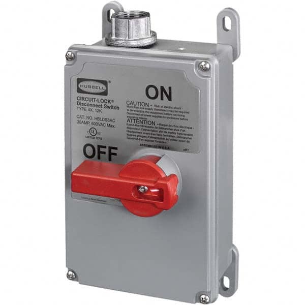 Cam & Disconnect Switches; Enclosure Type: Enclosed; Fused: Non-Fused; Horsepower: 1 - 50; Number of Phases: 3; Amperage: 30 A; Contact Form: 3PST; Voltage: 600 V ac; Horsepower at 1 Phase: 1 @ 200-208 V; Horsepower at 3 Phase: 100 @ 600 V; Number of Pole