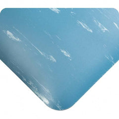 Anti-Fatigue Mat: 26' Length, 3' Wide, 7/8″ Thick, Vinyl, Beveled Edge, Heavy-Duty Marbled, Blue, Dry