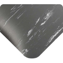 Anti-Fatigue Mat: 46' Length, 2' Wide, 1/2″ Thick, Vinyl, Beveled Edge, Medium-Duty Marbled, Charcoal, Dry