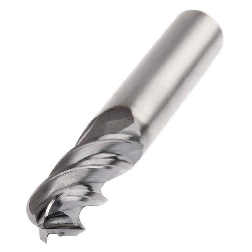 Ball End Mill: 0.1875″ Dia, 0.75″ LOC, 4 Flute, Solid Carbide 2-1/2″ OAL, 3/16″ Shank Dia, AlTiN Coated, Single End, Series HARVI