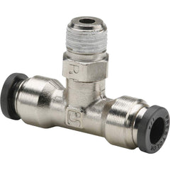 Parker - Metal Push-To-Connect Tube Fittings Type: Male Swivel Branch Tee Tube Outside Diameter (Inch): 1/4 - Americas Industrial Supply