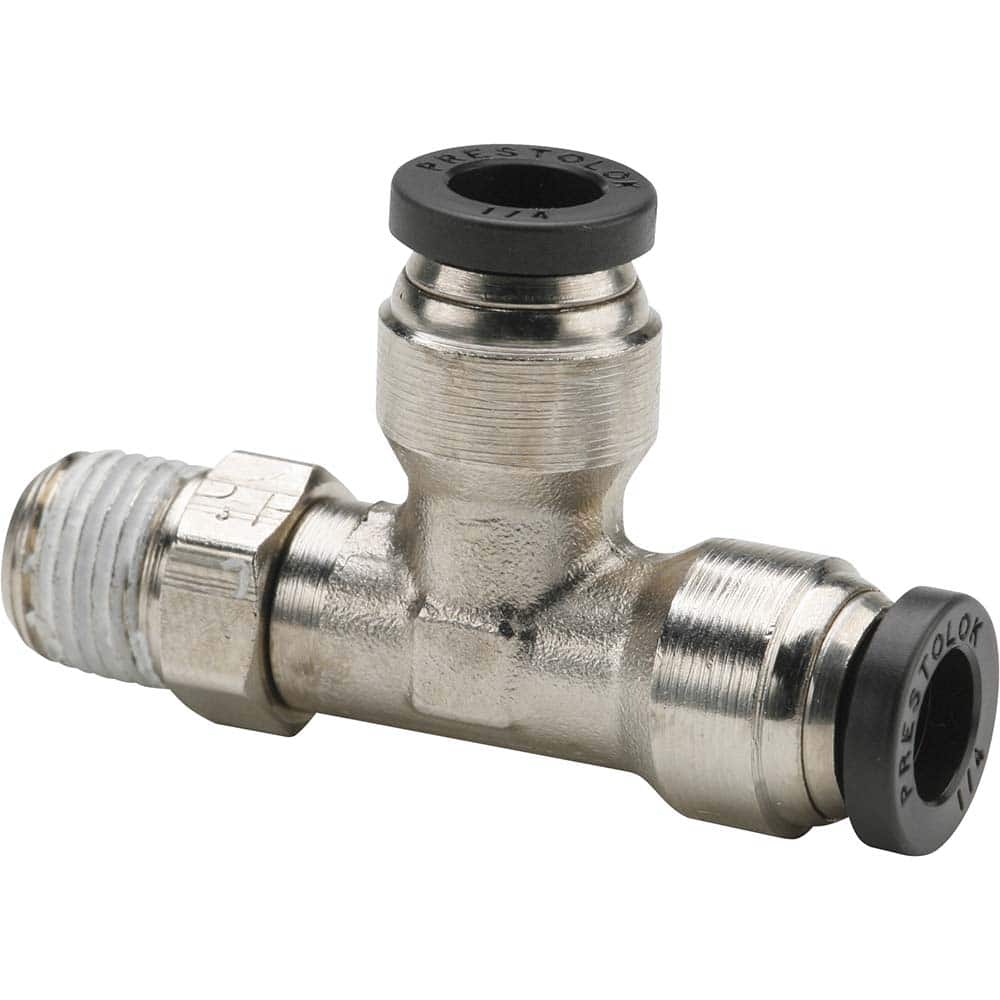 Parker - Metal Push-To-Connect Tube Fittings Type: Male Run Tee Swivel Tube Outside Diameter (Inch): 3/8 - Americas Industrial Supply