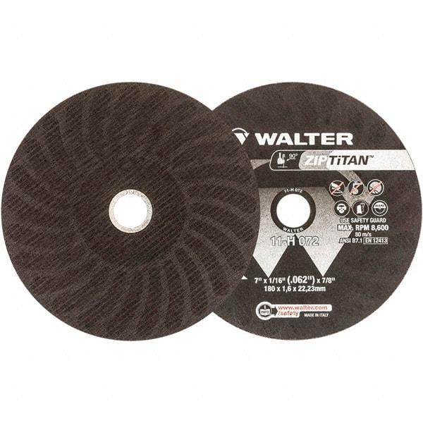 WALTER Surface Technologies - 7" Aluminum Oxide Cutoff Wheel - 1/16" Thick, 7/8" Arbor, 8,600 Max RPM, Use with Die Grinders - Americas Industrial Supply