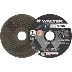 WALTER Surface Technologies - 4-1/2" Aluminum Oxide Cutoff Wheel - 3/64" Thick, 7/8" Arbor, 13,300 Max RPM, Use with Die Grinders - Americas Industrial Supply