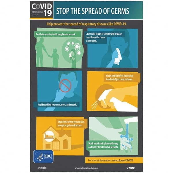 NMC - "STOP THE SPREAD OF GERMS", 12" Wide x 18" High, Vinyl Safety Sign - Americas Industrial Supply