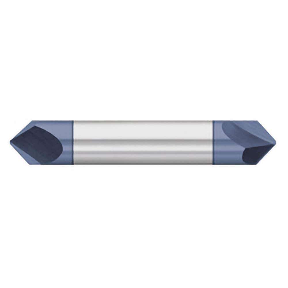 Titan USA - Chamfer Mills; Cutter Head Diameter (Inch): 3/8 ; Included Angle B: 60 ; Included Angle A: 60 ; Chamfer Mill Material: Solid Carbide ; Chamfer Mill Finish/Coating: AlTiN ; Overall Length (Inch): 2-1/2 - Exact Industrial Supply