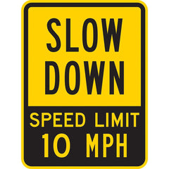 Lyle Signs - Traffic & Parking Signs; MessageType: Speed Limit Signs ; Message or Graphic: Message Only ; Legend: Slow Down Speed Limit 10 MPH ; Graphic Type: None ; Reflectivity: Reflective; Engineer Grade ; Material: Aluminum - Exact Industrial Supply