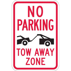 Lyle Signs - Traffic & Parking Signs; MessageType: Fire Lane Signs ; Message or Graphic: Message & Graphic ; Legend: Fire Lane No Parking Tow-Away (Sym) Zone, ; Graphic Type: Tow Truck w/Car ; Reflectivity: Reflective; High Intensity ; Material: Aluminum - Exact Industrial Supply