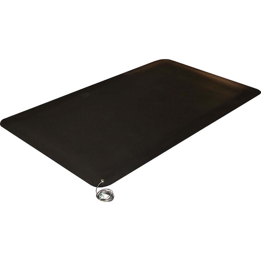 Anti-Fatigue Mat: 75' Length, 3' Wide, 1/2″ Thick, Vinyl Smooth & Vinyl, Black, Dry