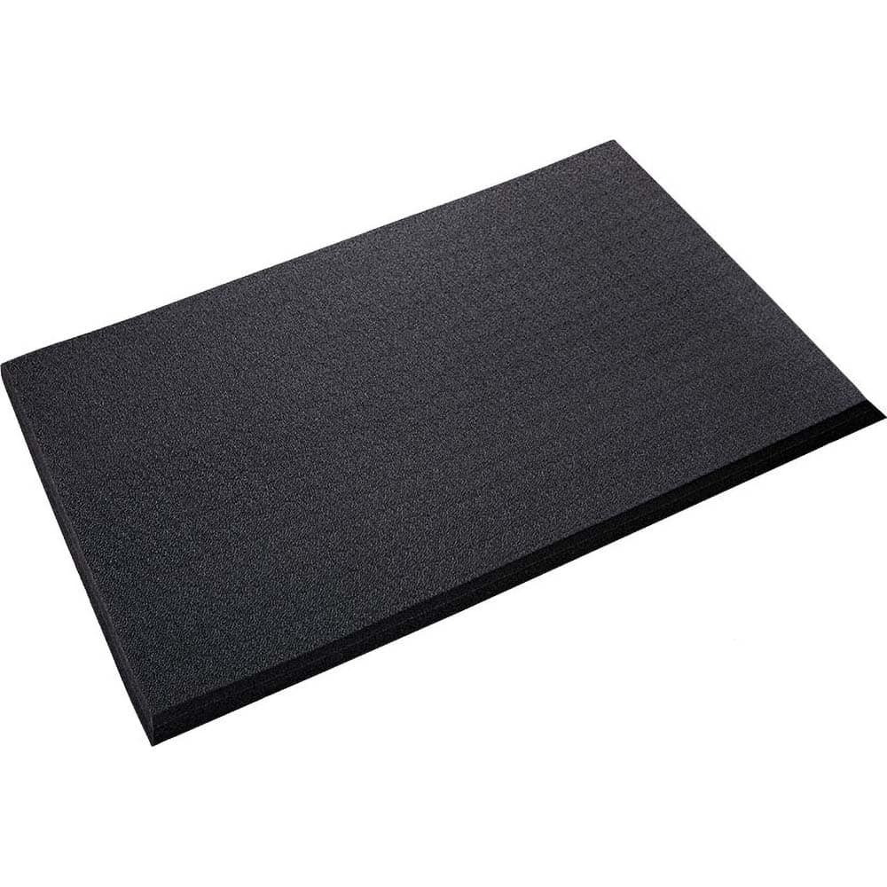 Anti-Fatigue Mat: 5' Length, 3' Wide, 7/8″ Thick, Polyvinylchloride Pebbled & Smooth, Black, Dry