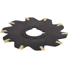 Indexable Slotting Cutter: 0.122'' Cutting Width, 3.937'' Cutter Dia, Arbor Hole Connection, 1.24'' Depth of Cut, 1'' Hole, Neutral Self Clamping, Uses 6 SS Inserts, 6 Teeth, Straight, Positive, Steel, Black Oxide Finish