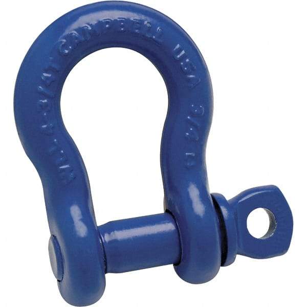 Campbell - 1-1/4" Nominal Chain Size, 12 Ton Carbon Steel Screw Anchor Shackle - 1-3/8" Pin Diam, 2" Wide Inside Jaw, 3-1/4" Inside Width, 3" Max Body Thickness - Americas Industrial Supply