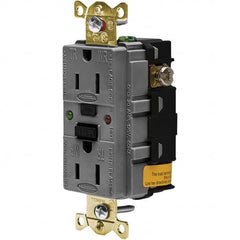 GFCI Receptacles; Grade: Industrial; Color: Gray; NEMA Configuration: 5-15R; Amperage: 15; Reset Type: Manual; Voltage: 125 VAC; Wiring Method: Side; Back; Flange Style: No Flange; Resistance Features: Weather Resistant; Tamper Resistant; Number of Phases