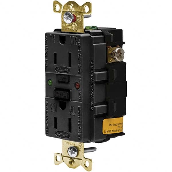 Hubbell Wiring Device-Kellems - GFCI Receptacles Grade: Industrial Color: Black - Americas Industrial Supply