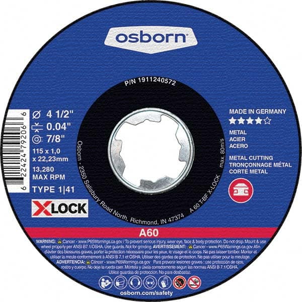 Osborn - 4-1/2 x 0.04, 7/8" Hole 60 Grit Aluminum Oxide Cutoff Wheel - Americas Industrial Supply