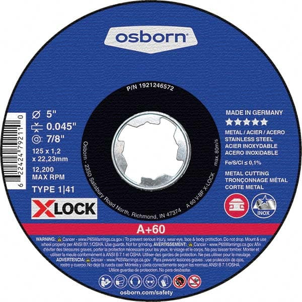 Osborn - 5 x 0.045, 7/8" Hole 60 Grit Aluminum Oxide Cutoff Wheel - Americas Industrial Supply