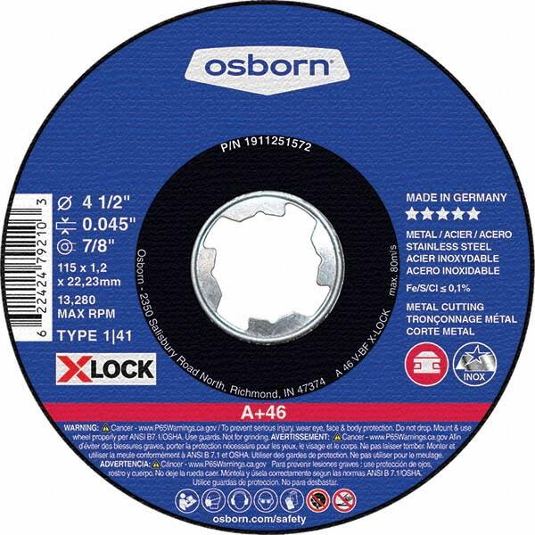 Osborn - 4-1/2 x 0.045, 7/8" Hole 46 Grit Aluminum Oxide Cutoff Wheel - Americas Industrial Supply