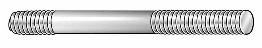 Double-End Threaded Stud, Steel, Black Oxide, 1/2"-13 Thread Size A, 1-1/2" Length - Americas Industrial Supply