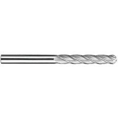 1/8″ Dia. × 1/8″ Shank × 1″ DOC × 3″ OAL, Carbide Uncoated, Spiral , 4 Flute, 30° Helix, Ballnose End Mill - Exact Industrial Supply