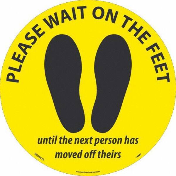 NMC - "Please Wait on the Feet Until the Next Person Has Moved Off Theirs" Adhesive-Backed Floor Sign - Americas Industrial Supply