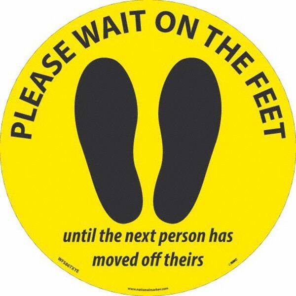 NMC - "Please Wait on the Feet Until the Next Person Has Moved Off Theirs" Adhesive-Backed Floor Sign - Americas Industrial Supply