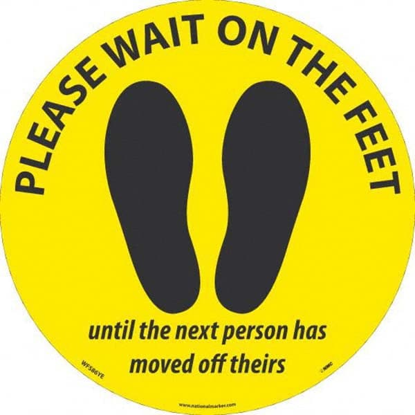 NMC - "Please Wait on the Feet Until the Next Person Has Moved Off Theirs" Adhesive-Backed Floor Sign - Americas Industrial Supply