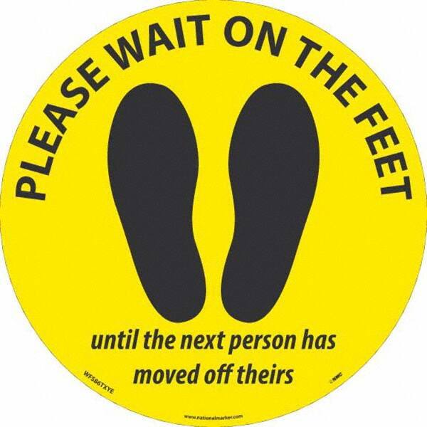 NMC - "Please Wait on the Feet Until the Next Person Has Moved Off Theirs" Adhesive-Backed Floor Sign - Americas Industrial Supply