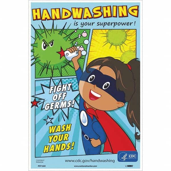 NMC - "Fight Off Germs! Wash Your Hands!", 18" High x 12" Wide, Vinyl Safety Sign - Americas Industrial Supply