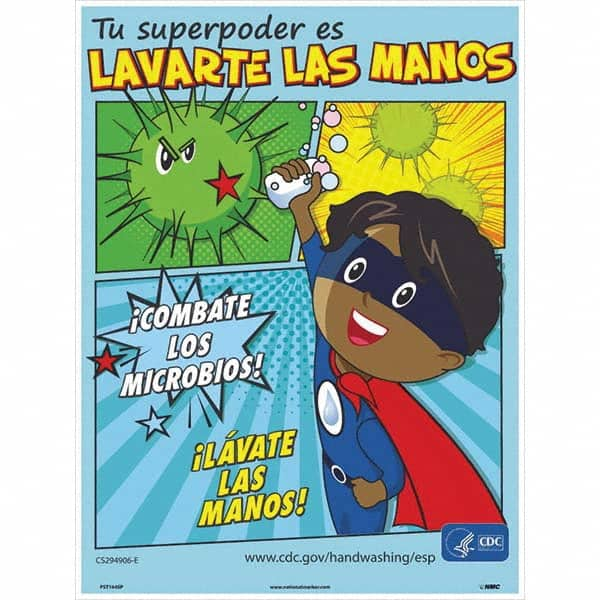 NMC - "Combate Los Microbios! L\xE1vate Las Manos!", 24" High x 18" Wide, Paper Safety Sign - Americas Industrial Supply