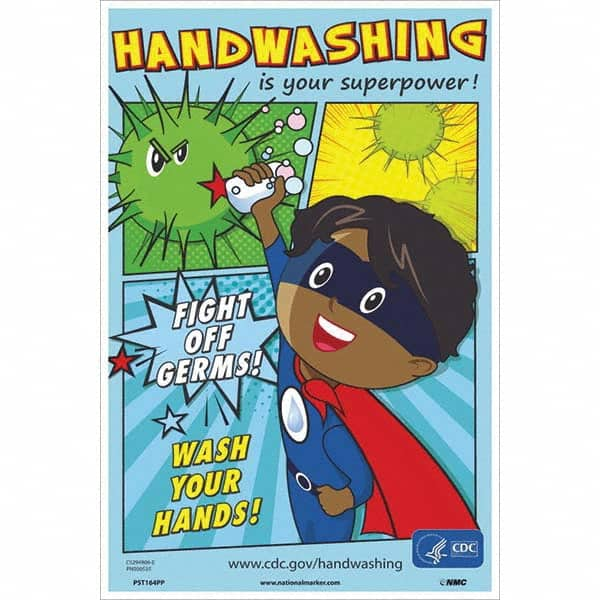 NMC - "Fight Off Germs! Wash Your Hands!", 18" High x 12" Wide, Paper Safety Sign - Americas Industrial Supply