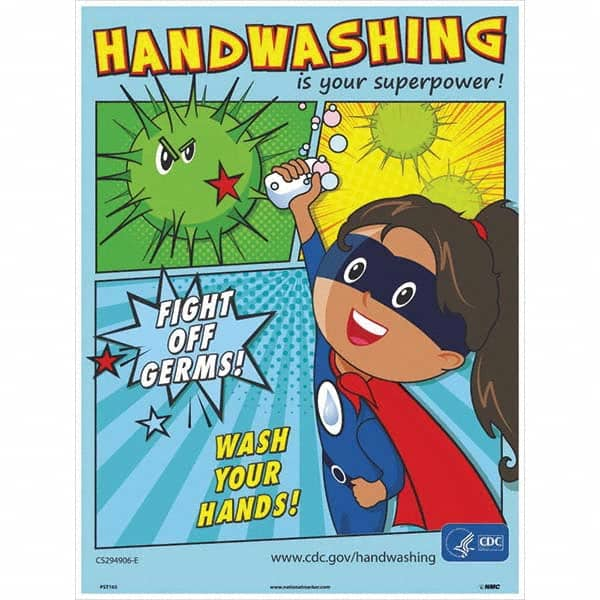 NMC - "Fight Off Germs! Wash Your Hands!", 24" High x 18" Wide, Paper Safety Sign - Americas Industrial Supply