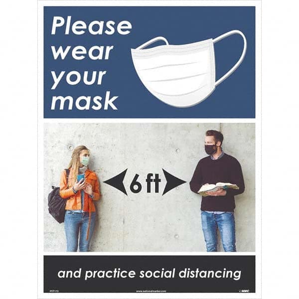 NMC - "Please Wear Your Mask and Practice Social Distancing", 24" High x 18" Wide, Paper Safety Sign - Americas Industrial Supply