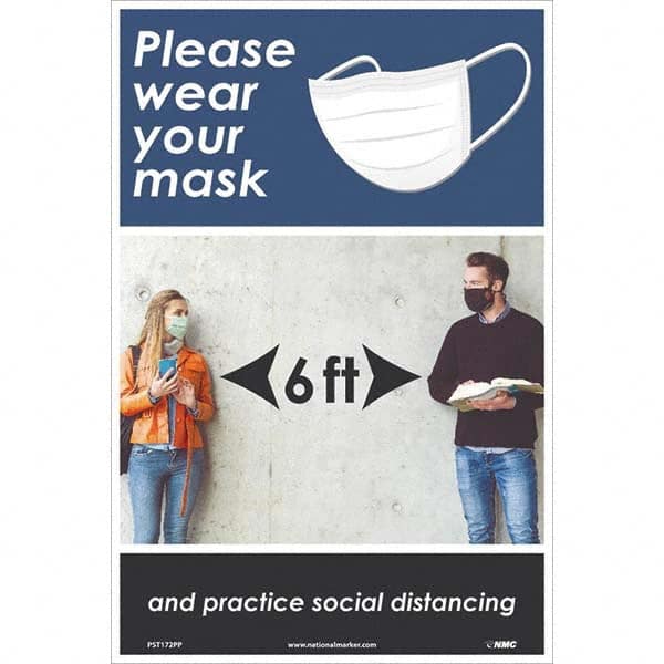 NMC - "Please Wear Your Mask and Practice Social Distancing", 18" High x 12" Wide, Paper Safety Sign - Americas Industrial Supply