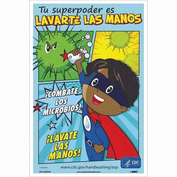 NMC - "Combate Los Microbios! L\xE1vate Las Manos!", 18" High x 12" Wide, Paper Safety Sign - Americas Industrial Supply