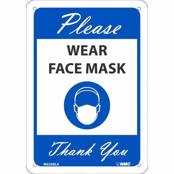 NMC - "Please Wear Face Mask Thank You", 10" High x 7" Wide, Aluminum Safety Sign - Americas Industrial Supply