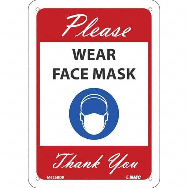 NMC - "Please Wear Face Mask Thank You", 10" High x 7" Wide, Rigid Plastic Safety Sign - Americas Industrial Supply