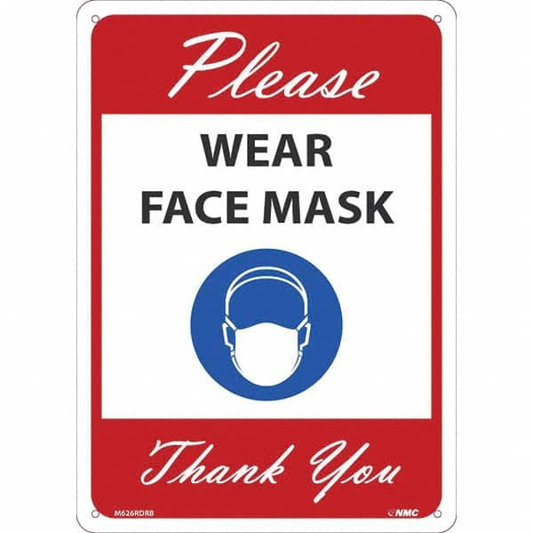 NMC - "Please Wear Face Mask Thank You", 14" High x 10" Wide, Rigid Plastic Safety Sign - Americas Industrial Supply